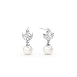 Freshwater Pearl Diamond Leaf Drop Earrings
