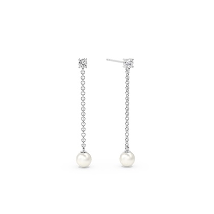 Freshwater Pearl Diamond Accented Drop Earrings