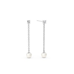 Freshwater Pearl Diamond Accented Drop Earrings