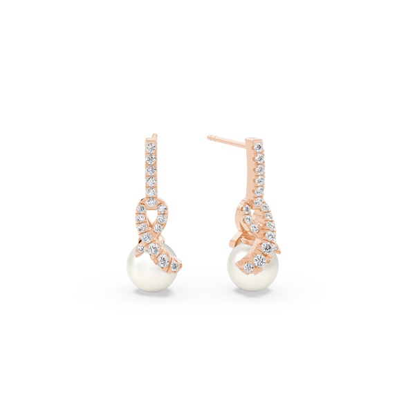 Freshwater Pearl Diamond Accented Swirl Earrings