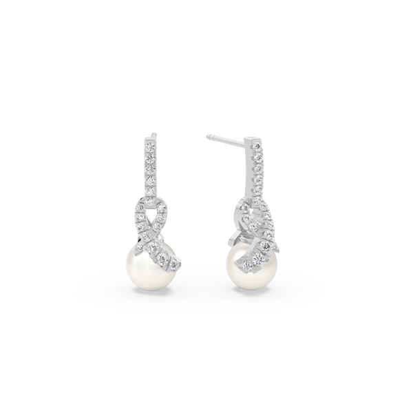 Freshwater Pearl Diamond Accented Swirl Earrings