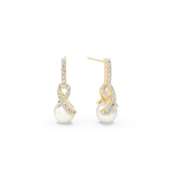 Freshwater Pearl Diamond Accented Swirl Earrings