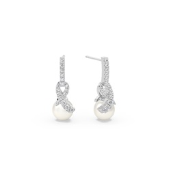 Freshwater Pearl Diamond Accented Swirl Earrings