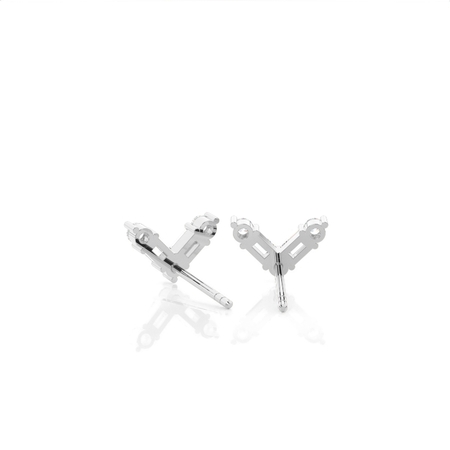 Zarte Diamant-Ohrstecker in V-Form mit Baguette- und Rundschliff