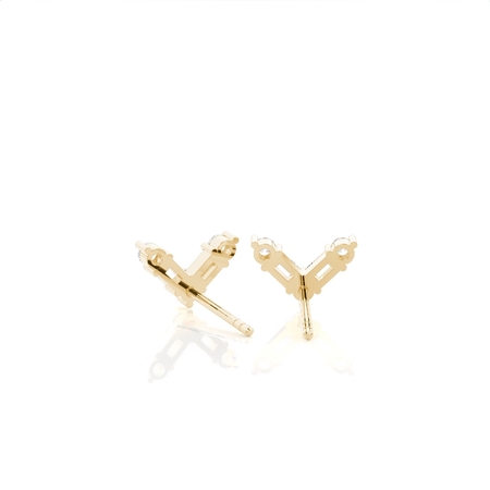 Zarte Diamant-Ohrstecker in V-Form mit Baguette- und Rundschliff