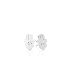 Bezel Set Round Hamsa Hand Diamond Stud Earrings