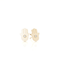 Bezel Set Round Hamsa Hand Diamond Stud Earrings