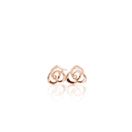 Bezel Set Round Diamond Delicate Rose Stud Earrings