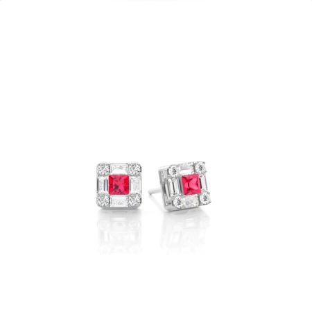 Mosaic Multi Shaped Diamond and Ruby Cluster Earrings