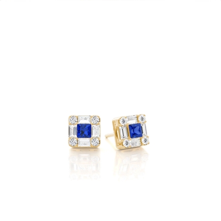 Mosaic Multi Shaped Diamond and Blue Sapphire Cluster Earrings