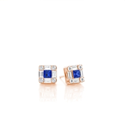 Mosaic Multi Shaped Diamond and Blue Sapphire Cluster Earrings