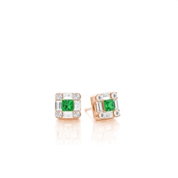 Mosaic Multi Shaped Diamond and Emerald Cluster Earrings