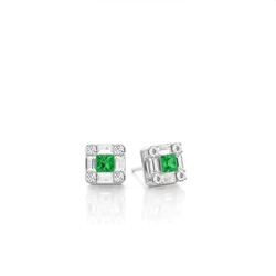 Mosaic Multi Shaped Diamond and Emerald Cluster Earrings