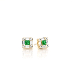Mosaic Multi Shaped Diamond and Emerald Cluster Earrings