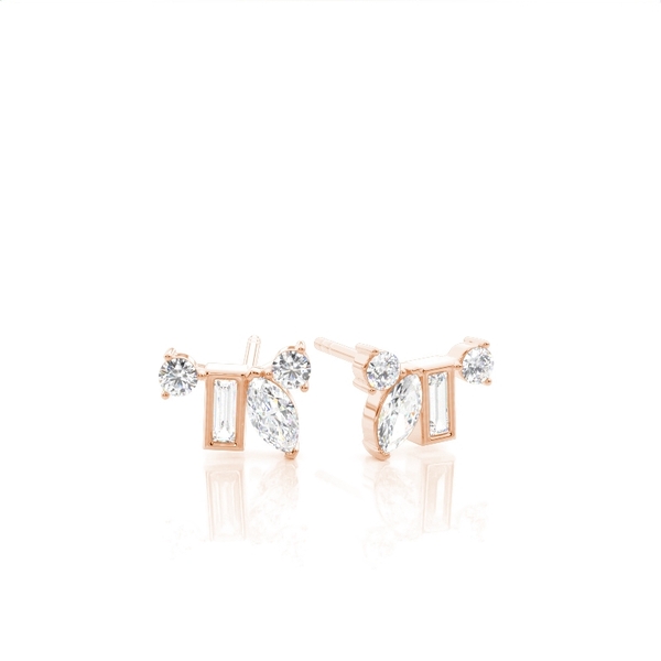 Ohrstecker mit Diamanten in verschiedenen Schliffformen und gewölbtem Cluster-Design