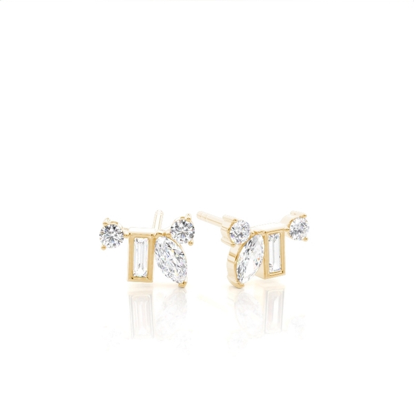 Ohrstecker mit Diamanten in verschiedenen Schliffformen und gewölbtem Cluster-Design