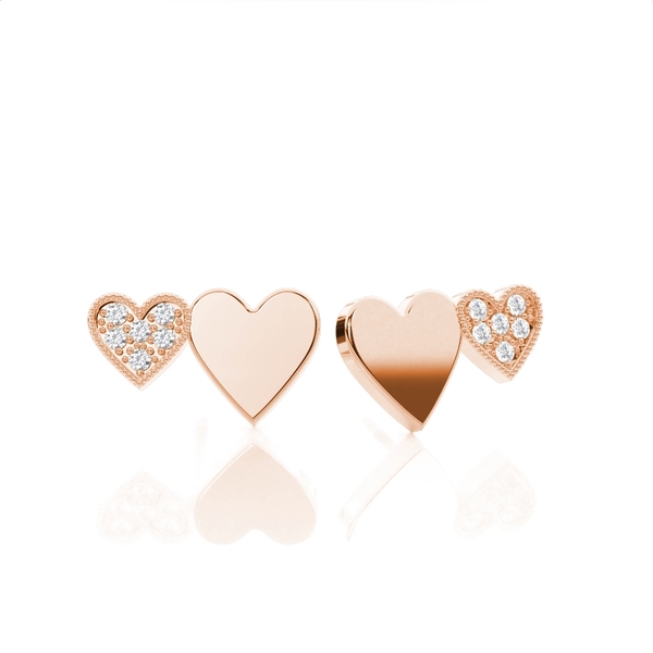 Zarte Steckerohrringe mit zwei Herzen im Pavé-Set