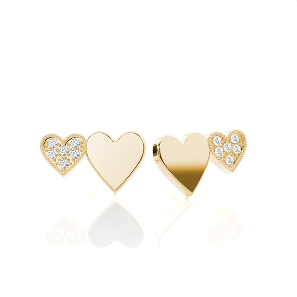 Zarte Steckerohrringe mit zwei Herzen im Pavé-Set