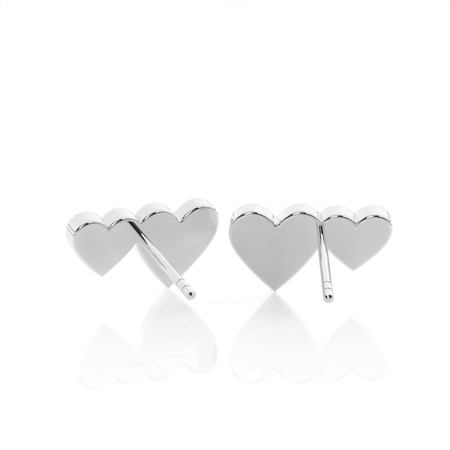 Dual Heart Pave Set Delicate Stud Earrings