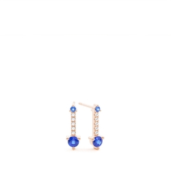 Round Blue Sapphire and Diamond Delicate Everyday Stud Earrings