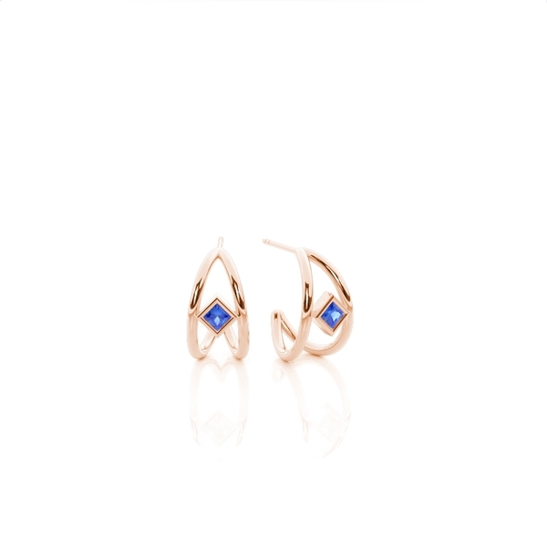 Princess Blue Sapphire Half Hoop Delicate Earrings