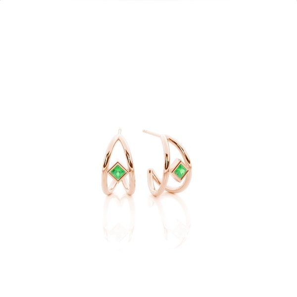 Princess Emerald Half Hoop Delicate Earrings