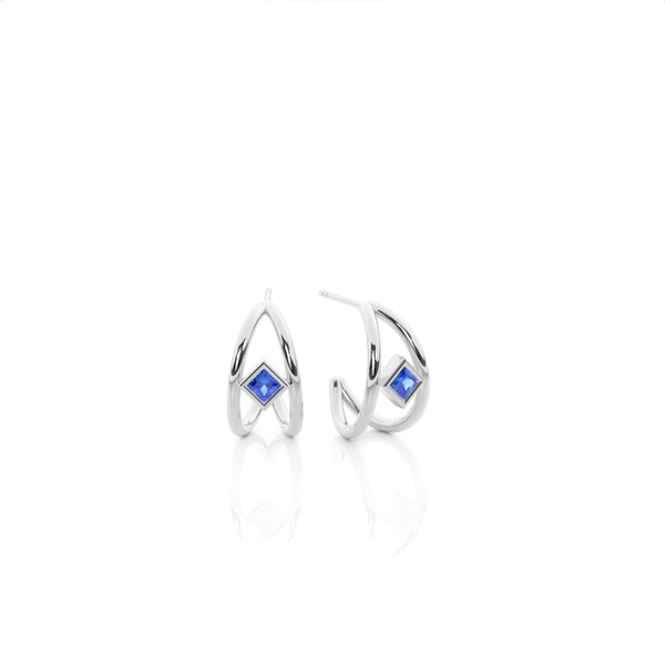 Princess Blue Sapphire Half Hoop Delicate Earrings