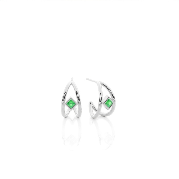 Princess Emerald Half Hoop Delicate Earrings