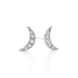 Cresent Moon Delicate Diamond Stud Earrings