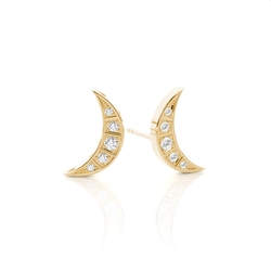 Cresent Moon Delicate Diamond Stud Earrings