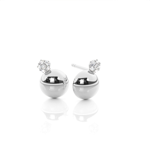 Pave Set Sphere Round Diamond Stud Earrings