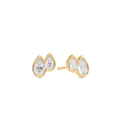 Boucles d'oreilles Toi et Moi serti clos en diamants de taille poire