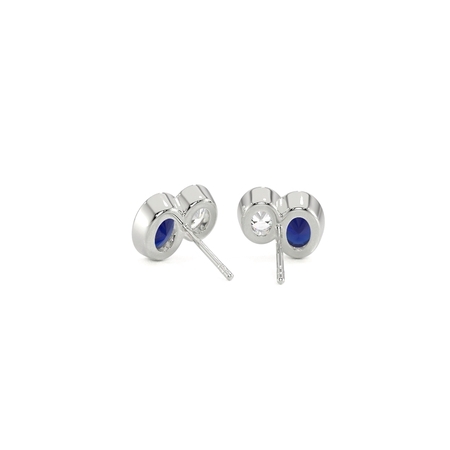 Toi Et Moi Ohrringe mit oval geschliffenem blauem Saphir und Diamanten im Lünetten-Set