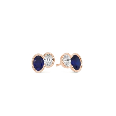Toi Et Moi Bezel Set Oval-Cut Blue Sapphire & Diamond Earrings