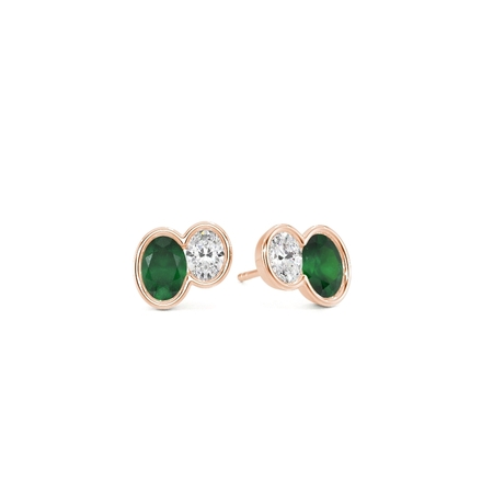 Toi Et Moi Bezel Set Oval-Cut Emerald & Diamond Earrings