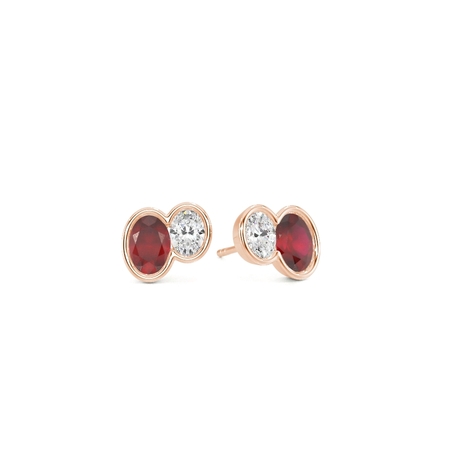 Toi Et Moi Bezel Set Oval-Cut Ruby & Diamond Earrings