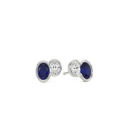 Toi Et Moi Bezel Set Oval-Cut Blue Sapphire & Diamond Earrings