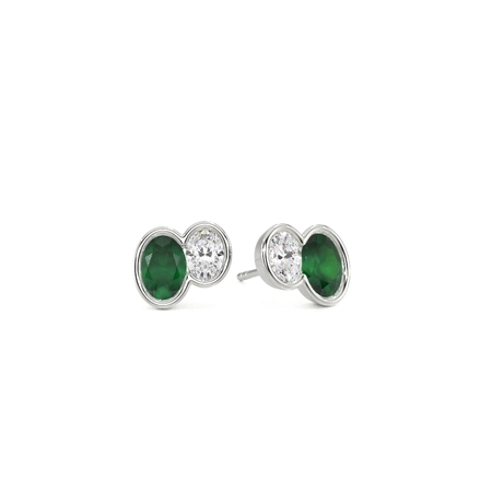 Toi Et Moi Bezel Set Oval-Cut Emerald & Diamond Earrings