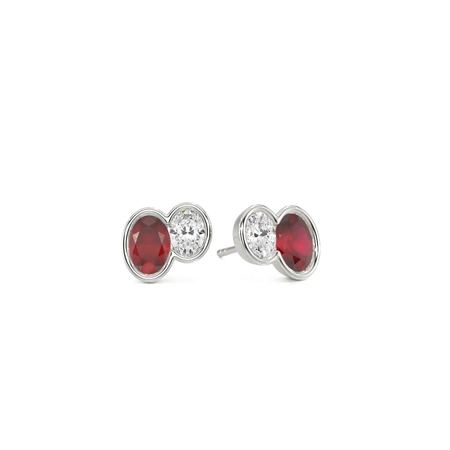 Toi Et Moi Bezel Set Oval-Cut Ruby & Diamond Earrings