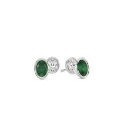 Toi Et Moi Bezel Set Oval-Cut Emerald & Diamond Earrings