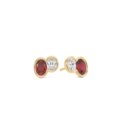 Toi Et Moi Ohrringe mit oval geschliffenen Rubinen und Diamanten im Lünetten-Set
