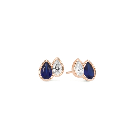 Toi Et Moi Bezel Set Pear-Cut Blue Sapphire & Diamond Earrings