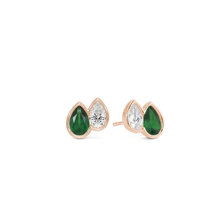 Toi Et Moi Bezel Set Pear-Cut Emerald & Diamond Earrings