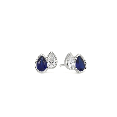 Toi Et Moi Bezel Set Pear-Cut Blue Sapphire & Diamond Earrings