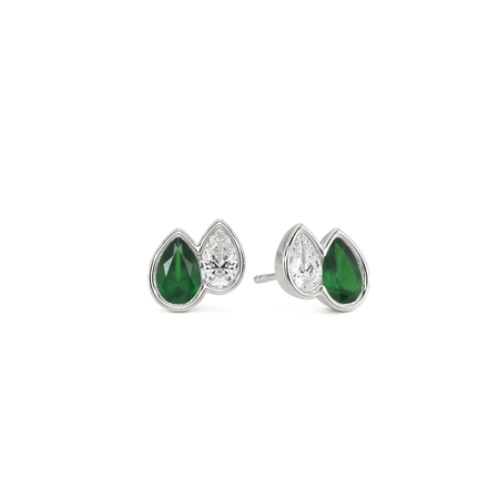 Toi Et Moi Bezel Set Pear-Cut Emerald & Diamond Earrings