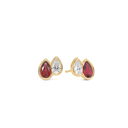 Toi Et Moi Ohrringe mit birnenförmig geschliffenen Rubinen und Diamanten