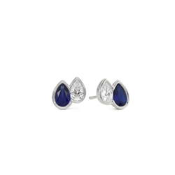 Toi Et Moi Bezel Set Pear-Cut Blue Sapphire & Diamond Earrings