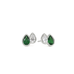 Toi Et Moi Bezel Set Pear-Cut Emerald & Diamond Earrings
