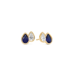 Toi Et Moi Bezel Set Pear-Cut Blue Sapphire & Diamond Earrings