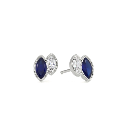 Toi Et Moi Bezel Set Marquise-Cut Blue Sapphire & Diamond Earrings